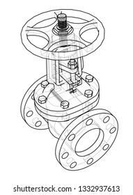 Industrial valve outline. Vector rendering of 3d. Wire-frame style. The layers of visible and invisible lines are separated