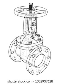 Industrial valve outline. Vector rendering of 3d. Wire-frame style. The layers of visible and invisible lines are separated