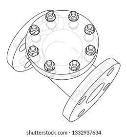 Industrial valve outline. Vector rendering of 3d. Wire-frame style. The layers of visible and invisible lines are separated