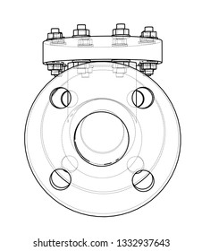Industrial valve outline. Vector rendering of 3d. Wire-frame style. The layers of visible and invisible lines are separated