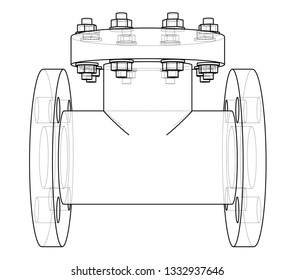 Industrial valve outline. Vector rendering of 3d. Wire-frame style. The layers of visible and invisible lines are separated