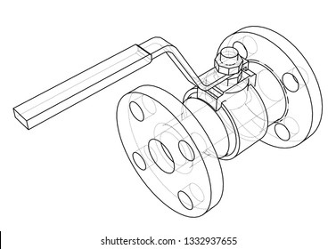 Industrial valve outline. Vector rendering of 3d. Wire-frame style. The layers of visible and invisible lines are separated