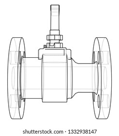 Industrial valve outline. Vector rendering of 3d. Wire-frame style. The layers of visible and invisible lines are separated
