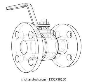 Industrial valve outline. Vector rendering of 3d. Wire-frame style. The layers of visible and invisible lines are separated