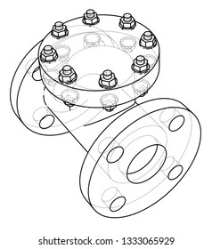 Industrial valve outline. Vector rendering of 3d. Wire-frame style. The layers of visible and invisible lines are separated