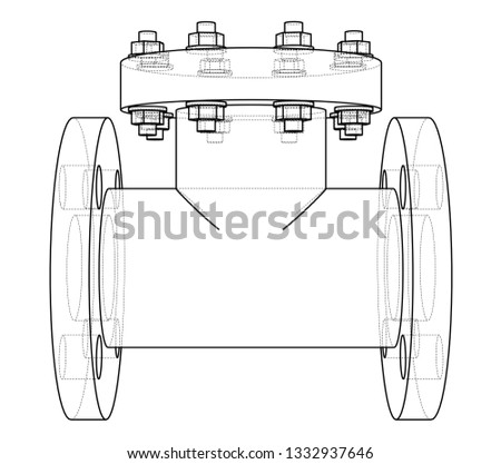 Industrial valve outline. Vector rendering of 3d. Wire-frame style. The layers of visible and invisible lines are separated