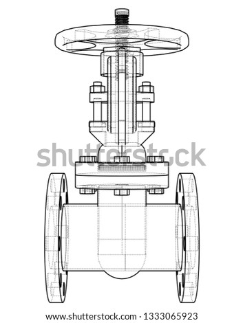 Industrial valve outline. Vector rendering of 3d. Wire-frame style. The layers of visible and invisible lines are separated