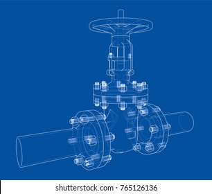 Industrial valve. Vector illustration isolated on white background. Vector rendering of 3d