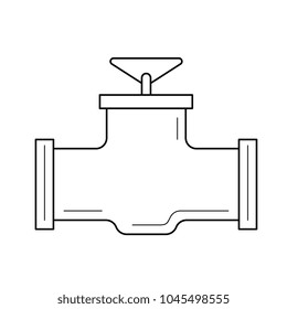 Icono de línea vectorial de válvula industrial aislado en fondo blanco. Tubo de aceite o gas con icono de tubería de válvula para infografía, sitio web o aplicación.