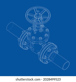 Industrial valve. Vector rendering of 3d. Wire-frame style. The layers of visible and invisible lines are separated. Orthography