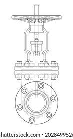 Industrial valve. Vector rendering of 3d. Wire-frame style. The layers of visible and invisible lines are separated. Orthography