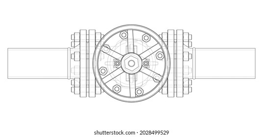 Industrial valve. Vector rendering of 3d. Wire-frame style. The layers of visible and invisible lines are separated. Orthography