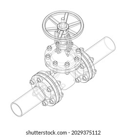 Industrial valve. Vector rendering of 3d. Wire-frame style. The layers of visible and invisible lines are separated. Orthography