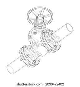 Industrial valve. Vector rendering of 3d. Wire-frame style. The layers of visible and invisible lines are separated. Orthography