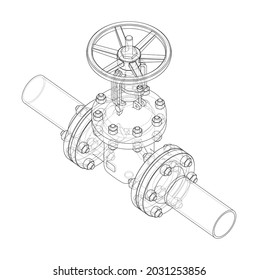 Industrial valve. Vector rendering of 3d. Wire-frame style. The layers of visible and invisible lines are separated. Orthography