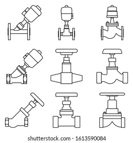 Industrial valves. 2 way valve. Control valve. Vector thin line