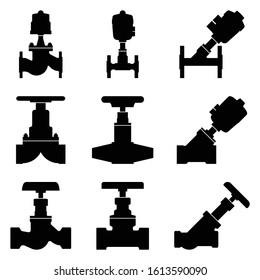 Industrial valves. 2 way valve. Control valve. Vector silhouette