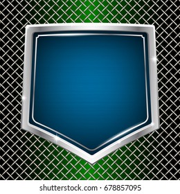 Industrial vector background. Stainless steel. Frame in the form of a pentagonal shield. Copy space.