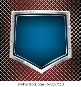 Industrial vector background. Stainless steel. Frame in the form of a pentagonal shield. Copy space.
