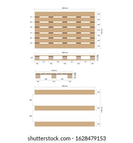 Industrial vector Euro pallets 1000x1200 mm white background.