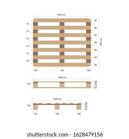 Industrial vector Euro pallets 1000x1200 mm white background.