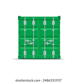 Industrial vector green 3D container for storage and transportation on a white background. Illustrations of metal containers for cargo transportation and delivery.