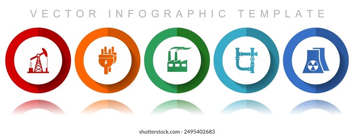 Industrial vector icon collection, miscellaneous icons such as oil industry, electricity, factory and nuclear power plant, flat design infographic templatev