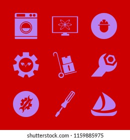 industrial vector icons set. with builder, gear sprout, ship and washer in set