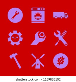 industrial vector icons set. with gear sprout, wrench, wrench screwdriver and hammer in set