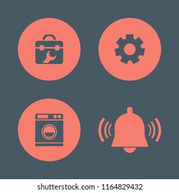 industrial vector icons set. with gear, school bell, toolbox and washer in set