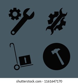 industrial vector icons set. with hammer, handcart and wrench gear in set