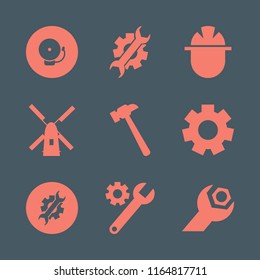 industrial vector icons set. with hammer, gear, windmill and builder in set