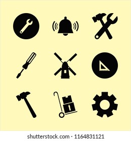 industrial vector icons set. with hammer, gear, wrench and windmill in set