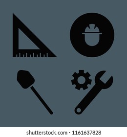 industrial vector icons set. with ruler, builder, wrench gear and shovel in set
