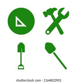industrial vector icons set. with ruler, shovel and wrench hammer in set