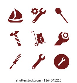 industrial vector icons set. with screwdriver, wrench, shovel and screw in set