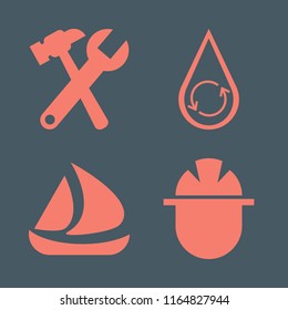 industrial vector icons set. with ship, hydraulic energy, builder and wrench hammer in set