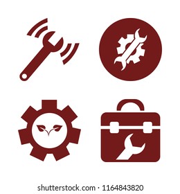 industrial vector icons set. with toolbox, wrench gear, diagnostycs wrench and gear sprout in set