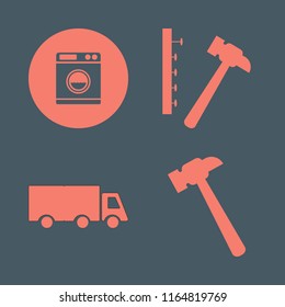 industrial vector icons set. with washer, hammer, hammer nails and truck in set