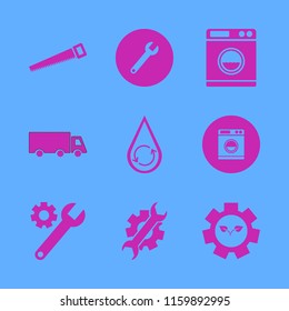 industrial vector icons set. with wrench, wrench gear, gear sprout and truck in set