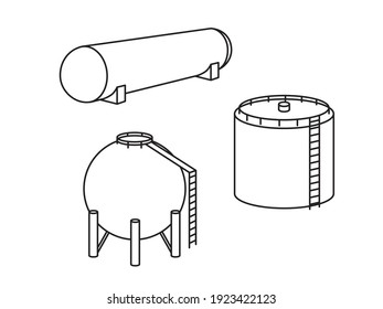 Industrial vector illustration of a petrol, oil, or water tank isolated on 
a transparent background. Round, cylindrical fuel tank model with Metal stairs