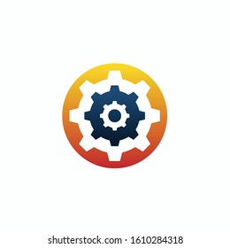 Industrial vector logo design concept. Gear rounded symbol. Minimalistic and maintenance business. Corporate icon layout.