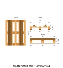 Industrial vector pallets 770x980 mm white background.