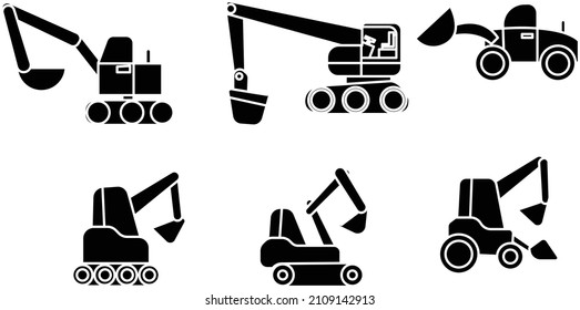 industrial vehicles machines vector logo icon silhouette on white isolated background