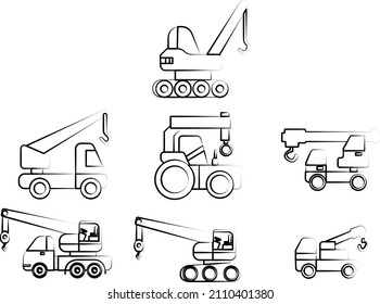 industrial vehicles machines vector logo icon silhouette on white isolated background