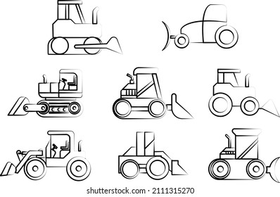 industrial vehicles machines vector logo icon silhouette on white isolated background