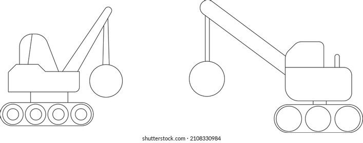 industrial vehicles set icon logo blade truck hammer lift tractor wrecking ball forklift mixer mover hook hand drawn