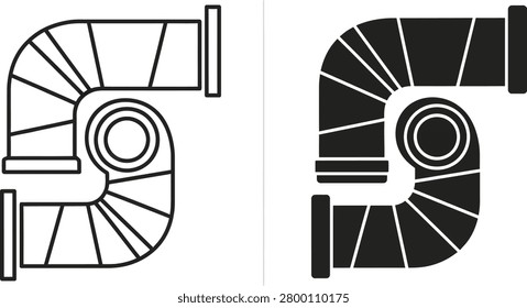Industrial ventilation pipes shown in two graphic styles line drawing and solid fill. Useful for construction or HVAC concepts.