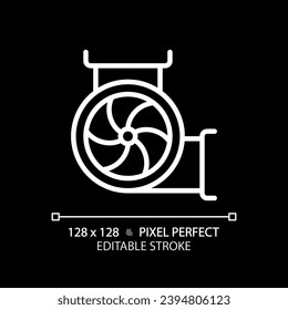 Industrial ventilation white linear icon for dark theme. Air flow. Commercial hvac. Occupational health and safety. Thin line illustration. Isolated symbol for night mode. Editable stroke