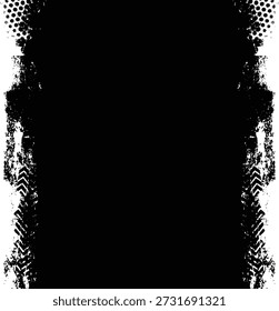 Industrial Vertical Black Grunge Frame with Splattered Edges and Geometric Accents